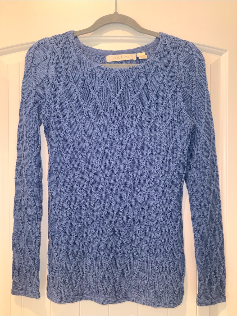 Liz Claiborne Periwinkle Textured Cable Crewneck Sweater